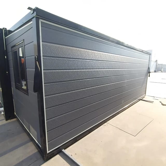 20FT Modular Compact Living Unit with Bedroom, Bathroom, and Kitchen - Collapsible Steel Frame Container Home for Adult Residence.